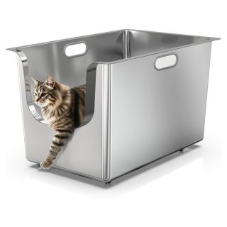 Arenero Alto de Acero Inoxidable con Ruedas para Gatos de 60x40x37 Cm