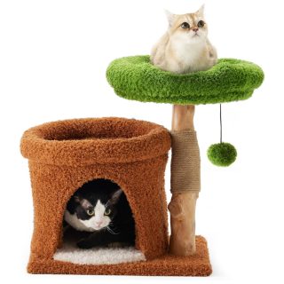 Rascador de Madera Maciza con Condominio para Gatos 43x32x52 Cm