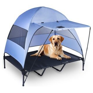 Cama Elevada con Toldo Fijo y Retráctil para Perros 120x90x114 Cm