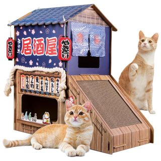 Casa Doble de Cartón Japonesa con Rascador para Gatos 74x45x72 Cm