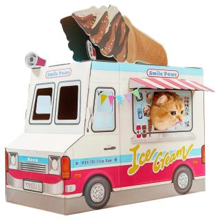 Casa de Cartón Camión de Helados para Gatos 32x32x57 Cm