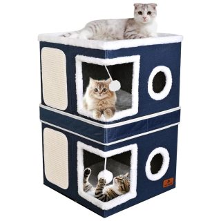 Casa Doble Plegable con Rascador para Mascotas