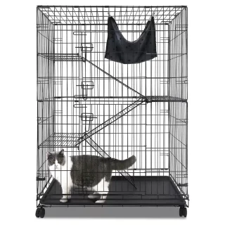 Jaula 4 Pisos XXL para Gatos (91x56x126 cm) | Ruedas, Hamaca y Puerta Amplia