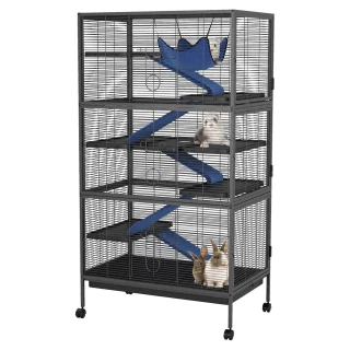 Jaula 6 Niveles para Chinchillas y Hurones (81x52x149 cm) | Con Ruedas, Hamaca y 6 Puertas
