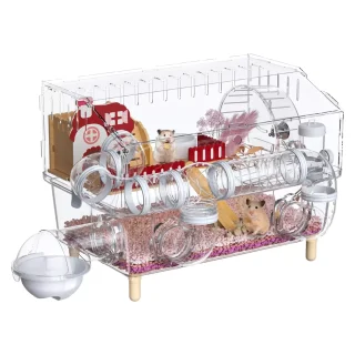 Jaula Acrílica Panorámica 360° para Hámster y Jerbo (45x33x30 cm): Kit Lujo con Rueda Silenciosa 18 cm