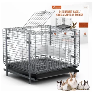 Jaula Corral Apilable para Conejos, Hurones y Erizos | 61×61×52 cm | Bandeja Extraíble y Anti-Orina