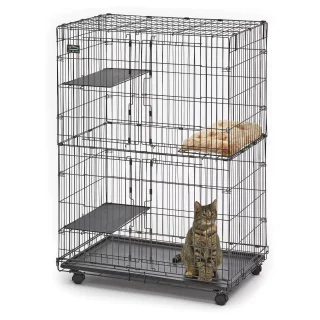 Jaula Corral Grande Plegable para 1-3 Gatos | 91×60×128 cm | Acero Anti-Óxido y Accesorios Incluidos