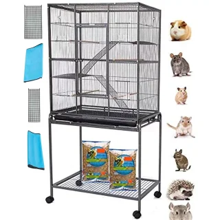 Jaula Corral Grande de 4 Niveles para Roedores y Hurones | 63×43×137 cm | Rodante con Estante de Almacenamiento