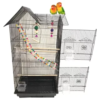 Jaula Grande de 93x45x35 cm con Techo de Juego para Cacatúas Periquitos