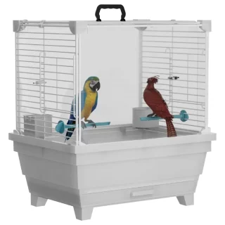Jaula Portátil con Paneles Transparentes para Periquitos y Cotorras de 42x37x28 Cm