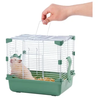 Jaula Transportadora Portátil para Hámster (27×20.5×25 cm) | Malla Ventilada, Doble Apertura y Bandeja Antifugas