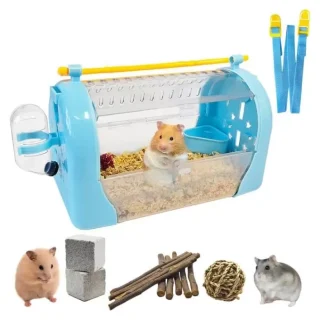 Jaula Transportadora para Hámster y Roedores (24x13x15 cm) | Kit de Viaje Completo Transpirable