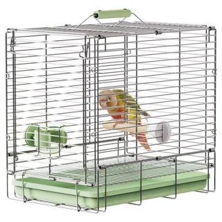 Jaula de Viaje Plegable Premium de Acero Inoxidable para Aves Pequeñas y Medianas de 30x31x22 Cm