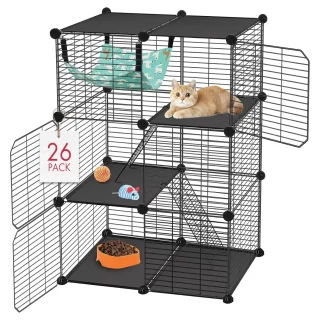 Jaulón/Corral Armable para Gatos XL (3 Niveles) | Interior/Exterior, Plataformas Seguras y Hamaca | 61×30.5×91.5 cm