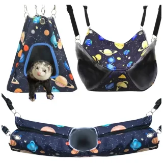 Kit 3-en-1 Premium de Hamacas y Túnel para Hurones y Ratas – Resistente a Mordeduras, Doble Capa y Lavable