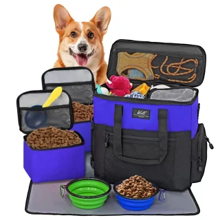 Bolsa de Viaje para Perros | Kit con Cuencos y Contenedores de Alimentos de 36x16x34 Cm