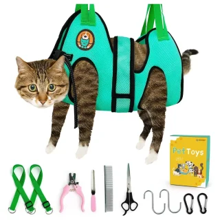 Kit de Aseo para Mascotas – Hamaca de Sujeción y Herramientas para Corte de Uñas, Baño y Limpieza de Oídos