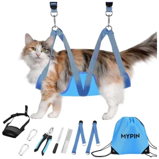 Kit de Aseo para Perros y Gatos: Hamaca de Sujeción Ajustable con Ganchos de Acero