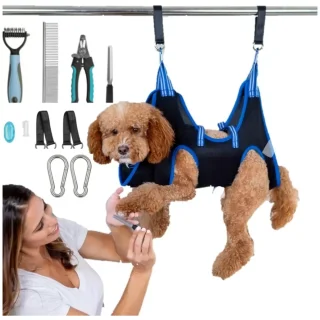 Kit de Aseo para Perros y Gatos: Hamaca de Sujeción y Herramientas para Corte de Uñas y Baño