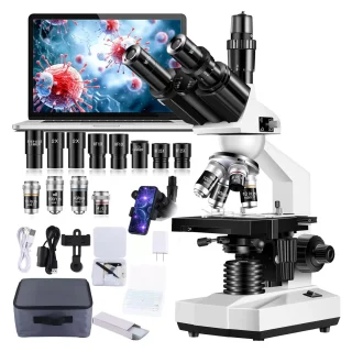 Microscopio Trinocular de Laboratorio y Veterinario | 40X-5000X con Cámara USB HD y Etapa Mecánica