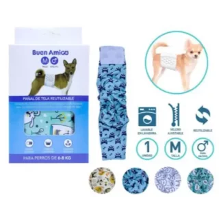 Pañal Reutilizable para Perro Macho Talla M | Pañal de Tela Lavable y Ecológico (6-8 Kg)