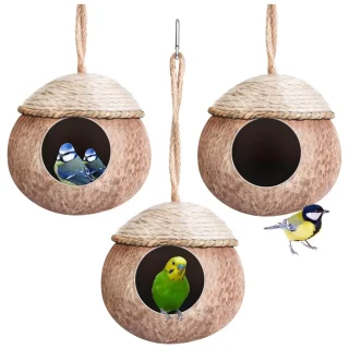 Paquete de 3 Nidos de Coco Natural para Periquitos y Aves Pequeñas