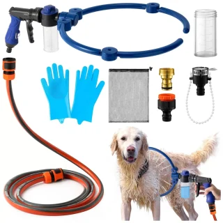 Pistola de Agua de Baño para Perros y Gatos – 360° Ajustable con 2 Dispensadores de Jabón