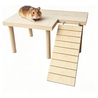 Plataforma de Madera Natural (28x17x13 cm) para Hámster – Repisa Multifuncional