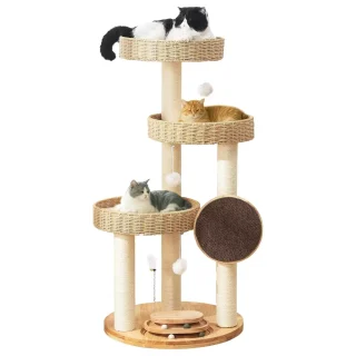 Rascador de Lujo en Madera Roble (122x53x53 cm) – Máxima Estabilidad para Gatos Grandes