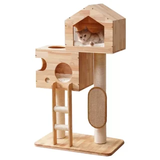 Rascador de Madera Maciza Moderno (119x79x45 cm): Elegancia y Durabilidad para Gatos Múltiples y Activos