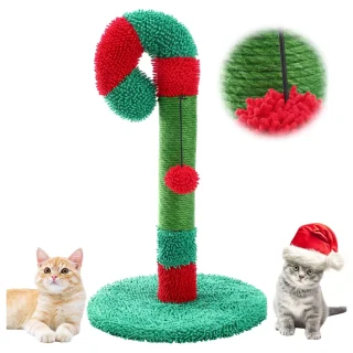 Rascador de Sisal para Gatos (30x30x55 cm) | Diseño Bastón de Caramelo Navideño | Protector de Muebles