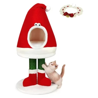 Rascador y Cama 2 en 1 para Gatos (75x40x32 cm) | Poste de Sisal Natural, Navideño y Cálido