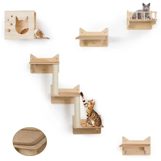 Repisas de Pared para Gatos Grandes – Set 9 Piezas de Madera Pino y Circuito
