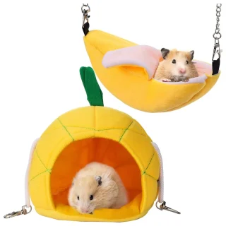 Set 2 Camas Colgantes para Hámster y Roedores – Hamaca Piña y Nido Plátano. Suave, Cálido y Divertido