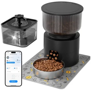 Set Comedero Automatico WiFi 1.3 kg y Fuente de Agua 3 Litros para Gatos y Perros