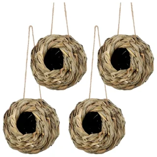 Set de 4 Nidos de Hierba Natural Hechos a Mano para Aves Pequeñas