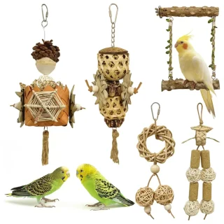 Set de 5 Juguetes Naturales para Loros y Periquitos para Masticar