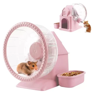 Set de Ejercicio Ultra Silencioso 4 en 1 para Hámster | Rueda (16 cm), Bebedero, Comedero y Refugio