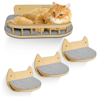 Set de Repisas de Pared para Gatos (25x20x15 cm) con Cama, 3 Escalones y Soporte de 30 Kilos