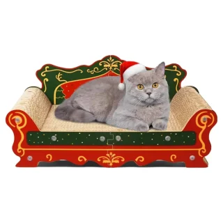 Sofá Rascador Navideño para Gatos (58x31x27 cm) | Cartón Corrugado Alta Densidad | Doble Uso y Antiestrés