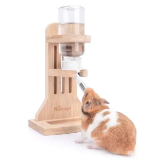 Soporte de Bambú con Bebedero (120 ml) para Hámster y Roedores | Altura Ajustable