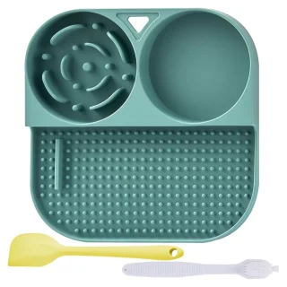 Cuencos para Perros y Gatos | Tapete para Lamer Antideslizante y Tazón de Silicona de 21×20 Cm