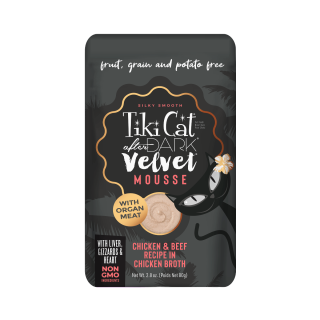Tiki Cat After Dark Velvet Mousse: Pollo y Carne en caldo de Pollo Sobre 80 gr