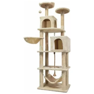 Torre Rascador Alta (175x55x39 cm): Doble Cueva, Hamaca y Sisal para Gatos