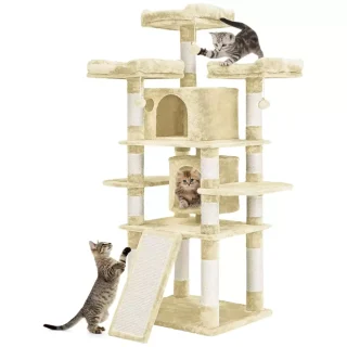 Torre Rascador Decorativa (170x60x50 cm) con Base Reforzada y Sisal Natural para Gatos
