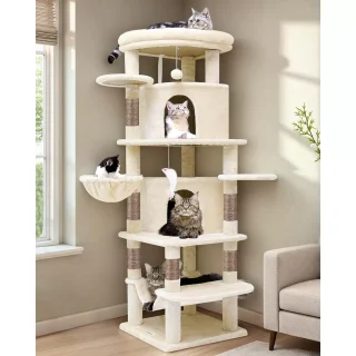 Torre Rascador Esquinera (168x50x50 cm) Diseño Curvo con Doble Hamaca para Gatos