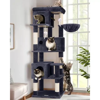 Torre Rascador Esquinera para Gatos (168x49x43 cm) con 3 Condominios y Plataforma XL
