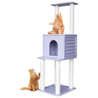 Torre Rascador Exterior (156x56x51 cm): Casa Impermeable, Anti-UV y Firme para 2 Gatos