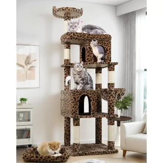 Torre Rascador Leopardo (183x61x51 cm): Estructura Triangular y Cama Movil para Gatos Grandes