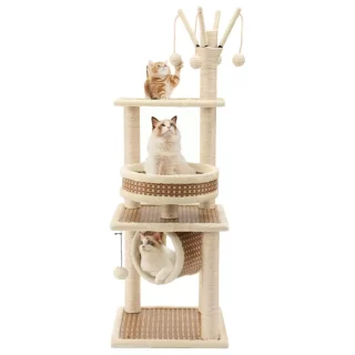 Torre Rascador Moderna (120x41x35 cm): Hamaca de Ratán y Estructura Robusta para Gatos Grandes